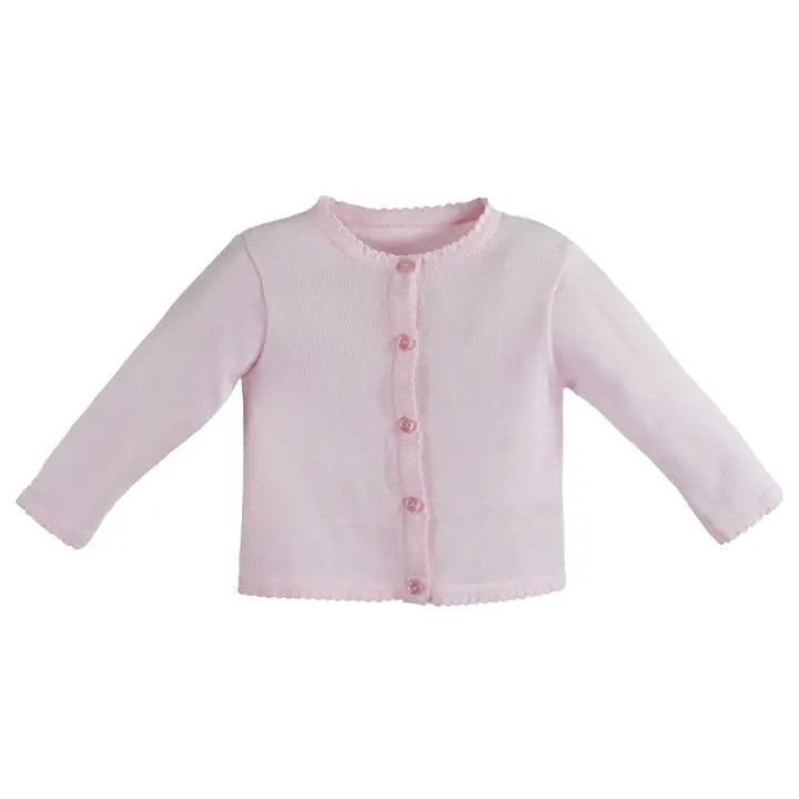 Pink Scallop Edge Cardigan Sweater