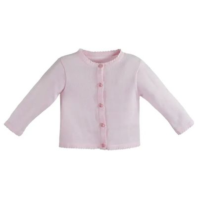 Pink Scallop Edge Cardigan Sweater