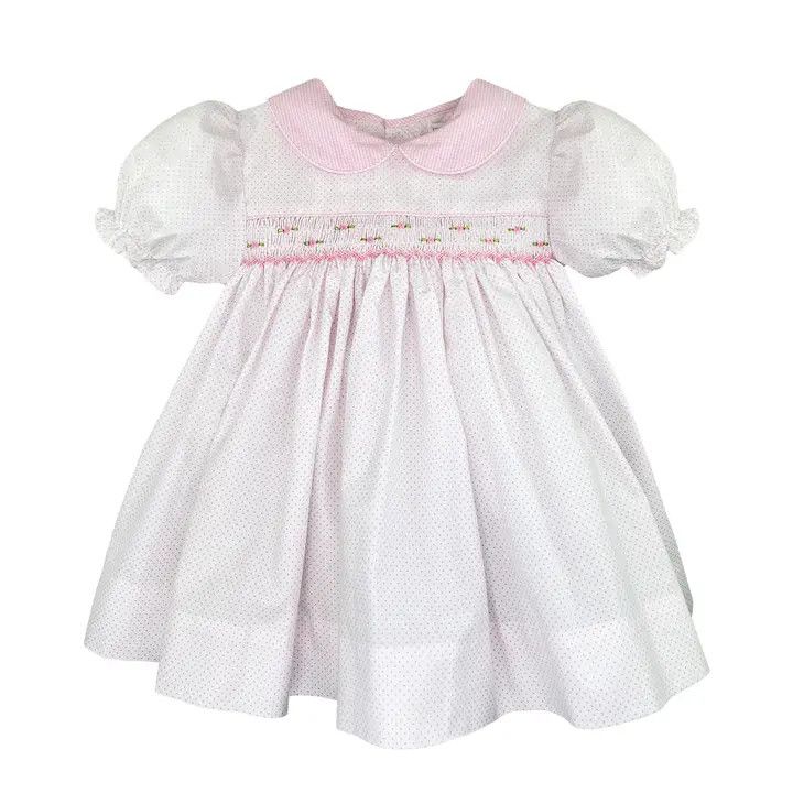 Pink Polka Dot Dress with Smocking