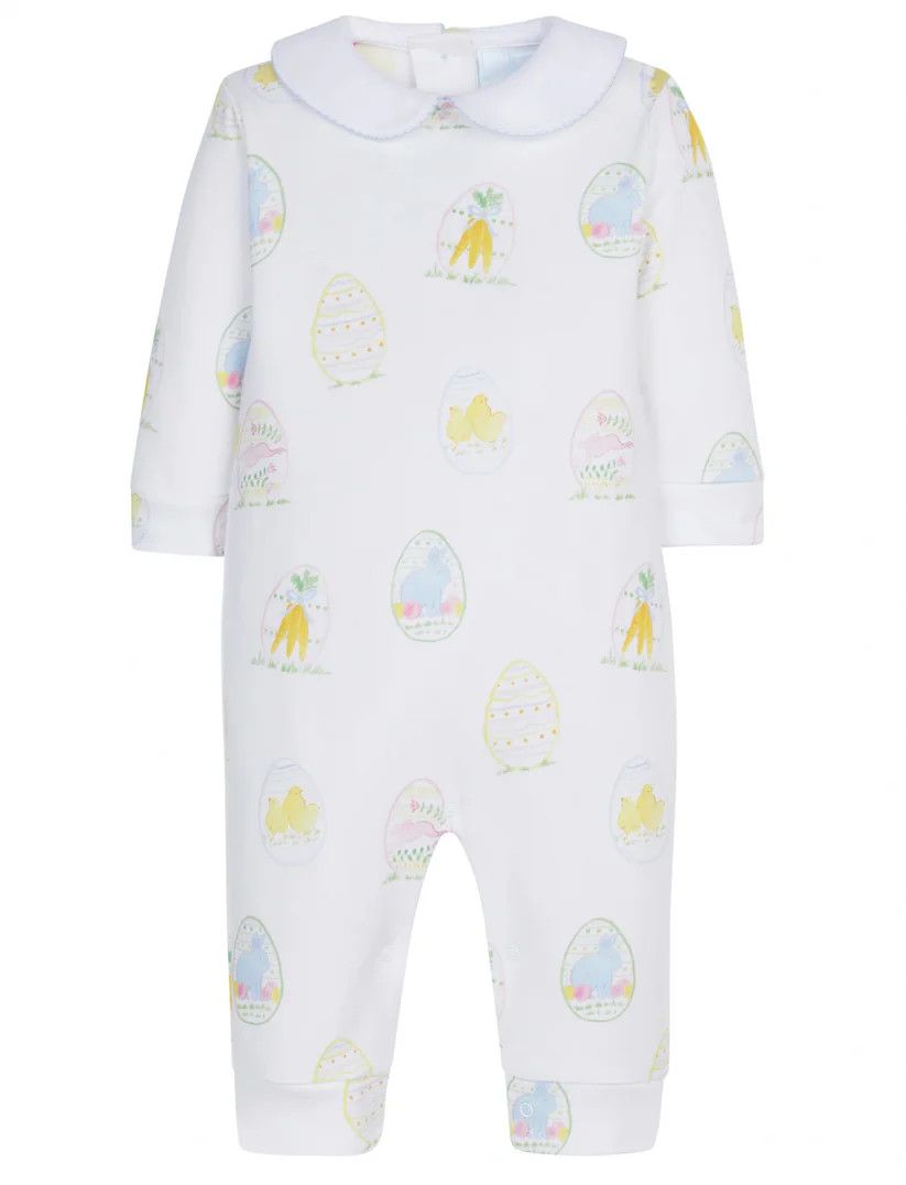 Printed Playsuit- Easter Eggs - Blue Trim