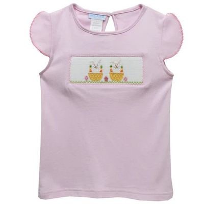 Pink Flutter Sleeve Smocked Bunny Top