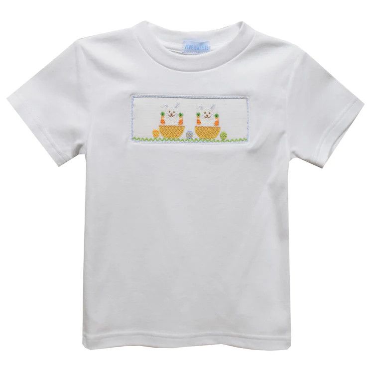 White Smocked Tee with Bunnies 12m
