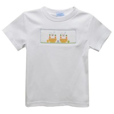 White Smocked Tee with Bunnies 12m
