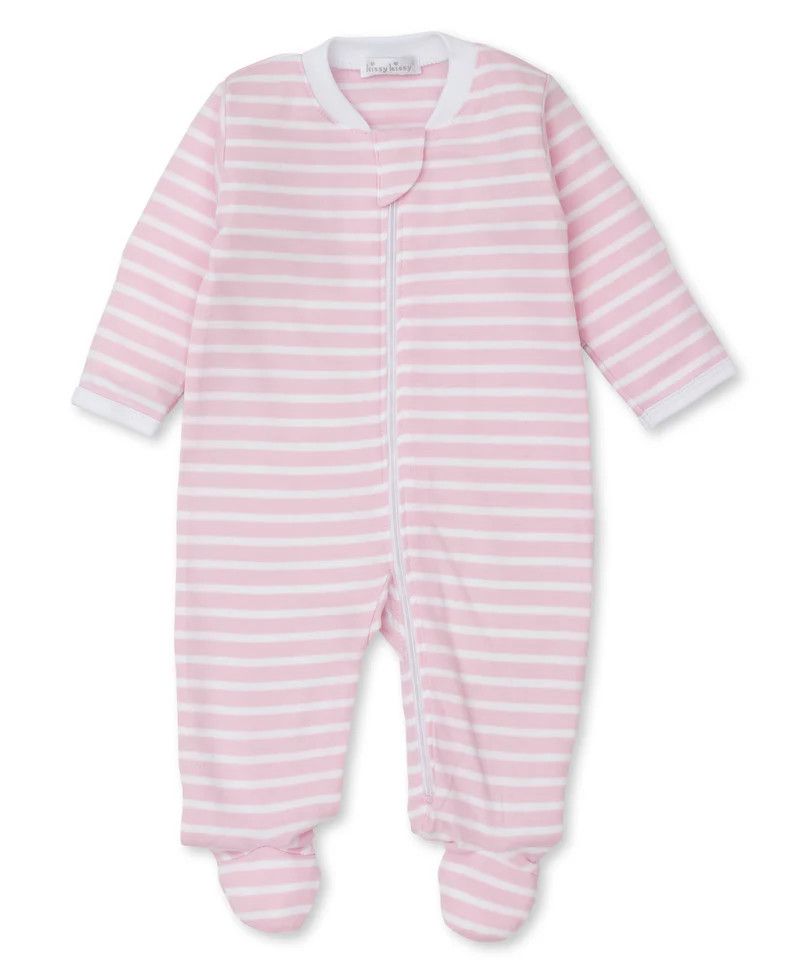 PJs Team Stripe Zipper Footie, Pink