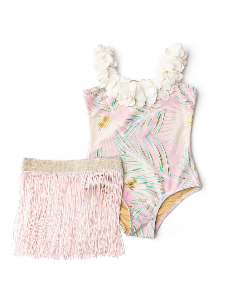 One Piece Metallic Swim With Hula Skirt 