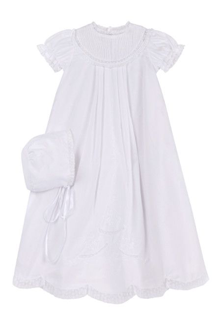 Girls Pintucked Yoke Christening Gown &amp; Hat