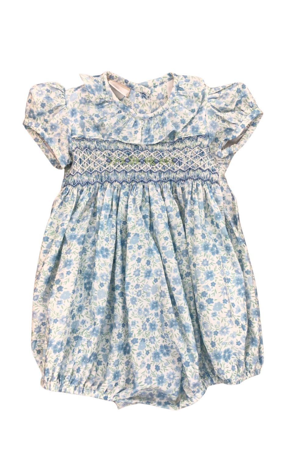 Carly Blue Floral Smocked Bubble