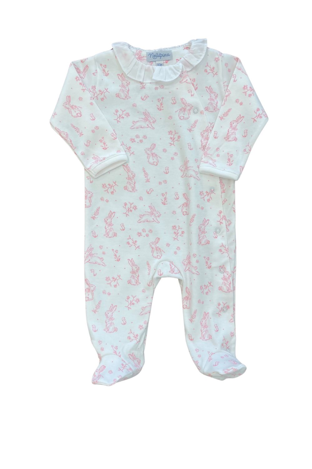 Pink Bunny Toile Crossover Footie