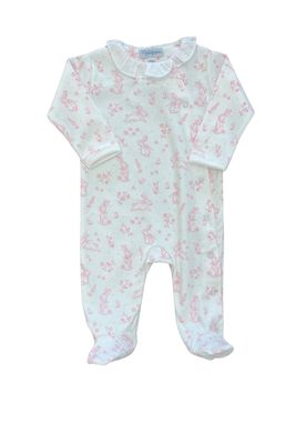 Pink Bunny Toile Crossover Footie