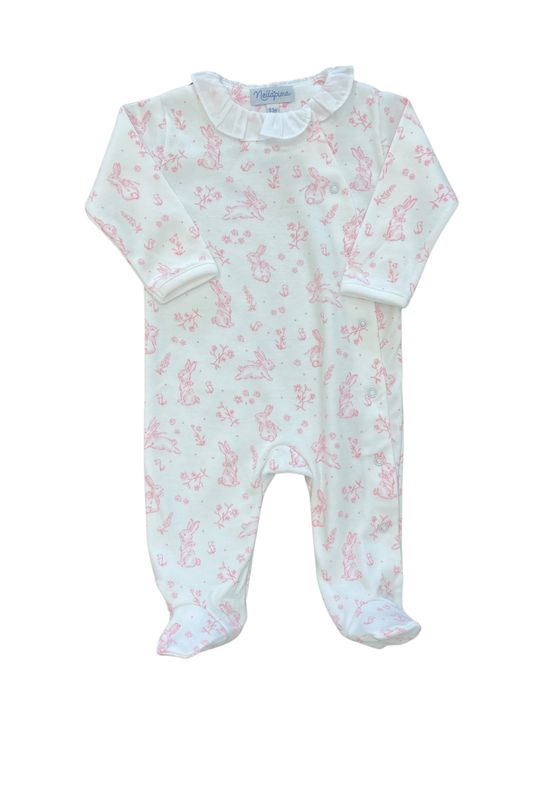 Bunny Hop Zip Footie - Dusty Rose main image 0