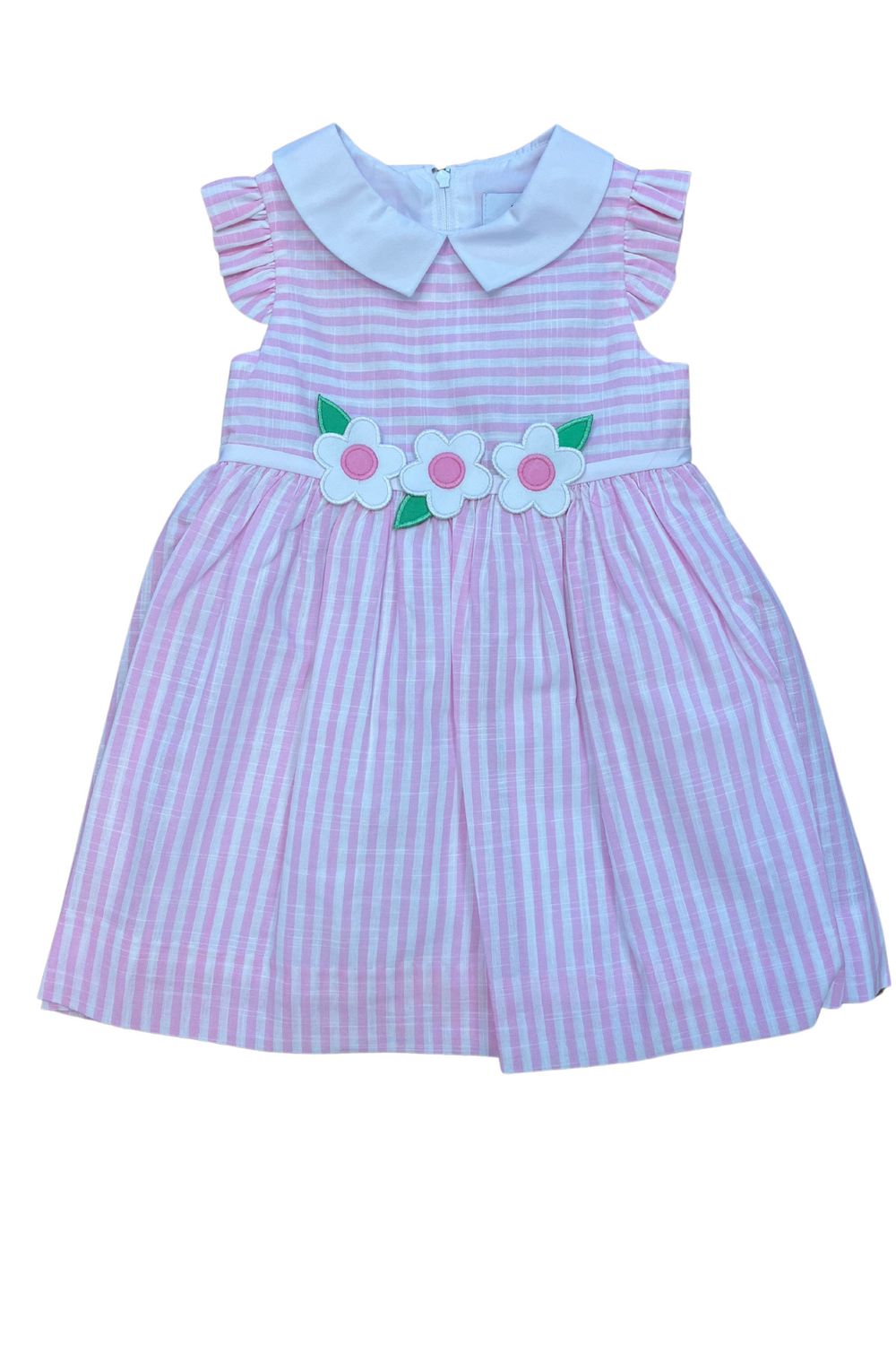 Linen-Look Stripe Dress w Flowers