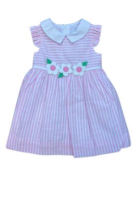 Linen-Look Stripe Dress w Flowers