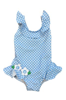 Blue Gingham Swimsuit w Flowers