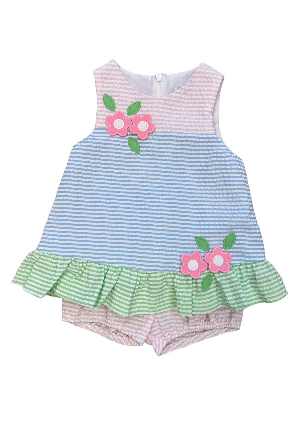 Seersucker Dress &amp; Bloomer w Flowers