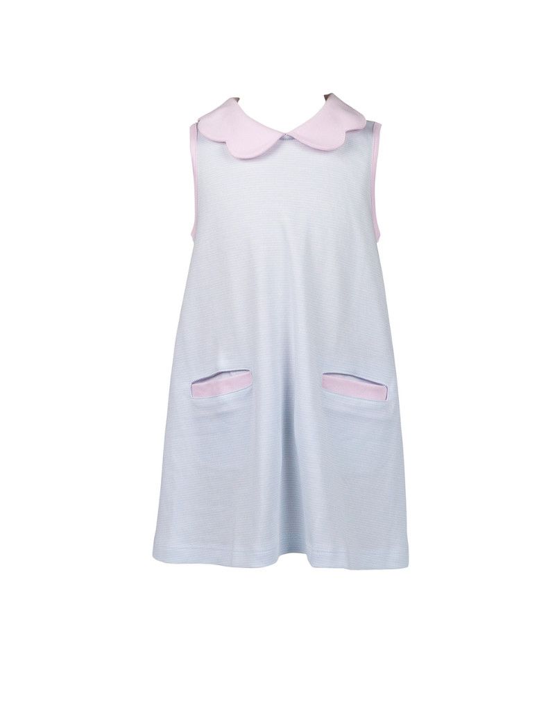 Light Blue Stripes Scallop Pima Dress
