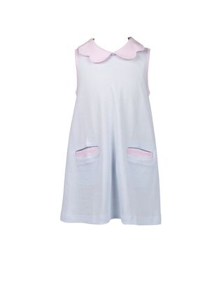 Light Blue Stripes Scallop Pima Dress