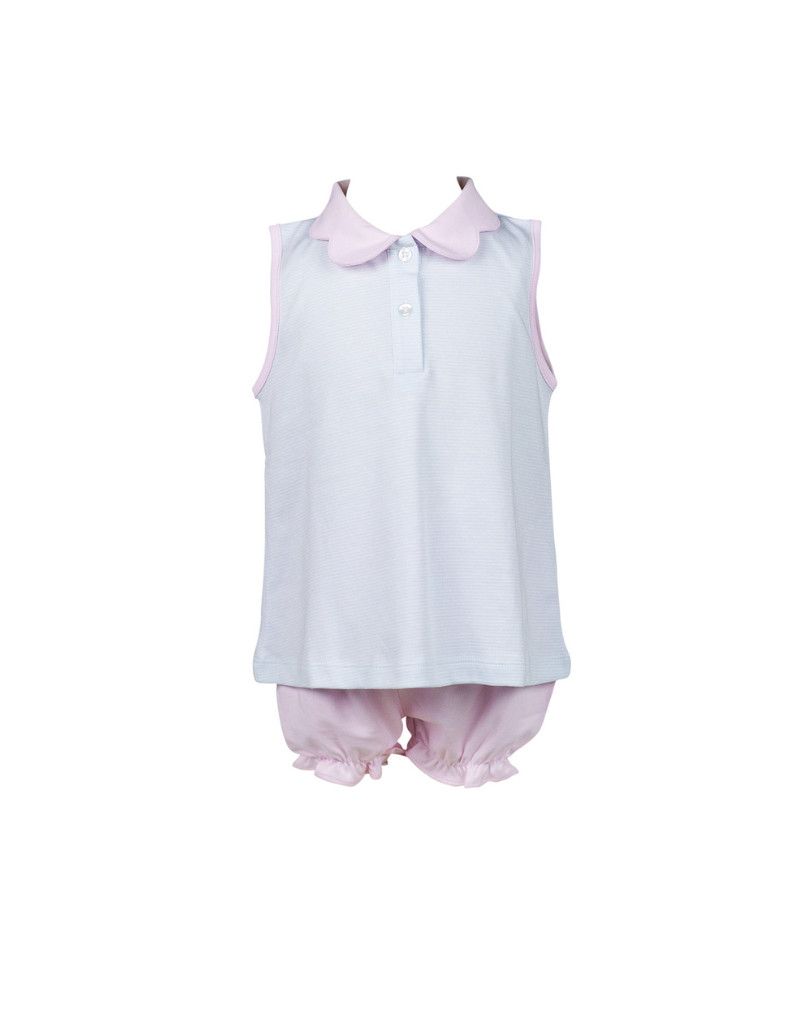 Light Blue Stripe Scallop Pima Bloomer Set