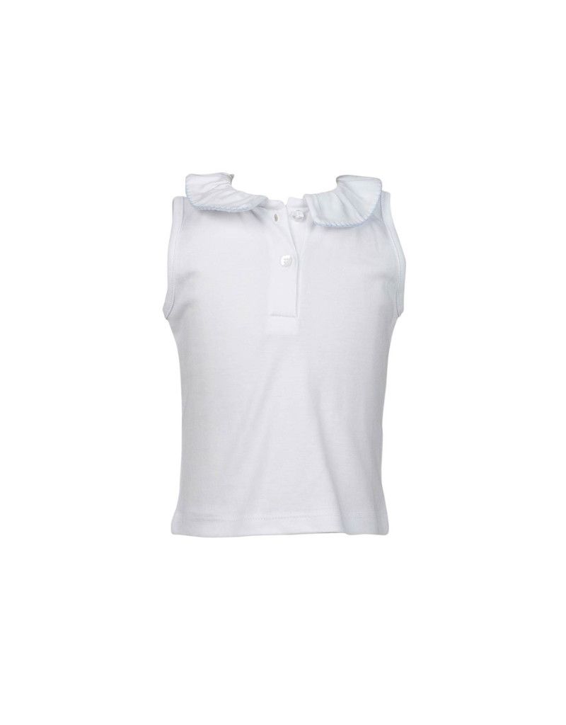 White Pima Sleeveless Top with Blue Trim *PRESALE*