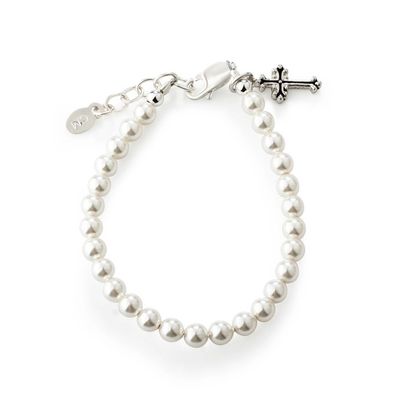 Silver Pearl Cross Baptism Bracelet