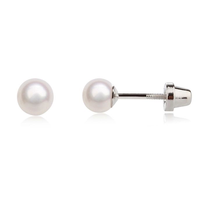 Sterling Silver Screw Back White Pearl Earrings