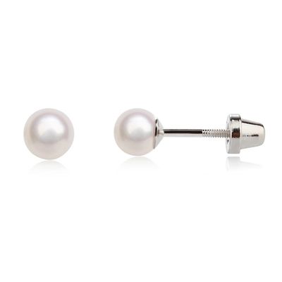Sterling Silver Screw Back White Pearl Earrings