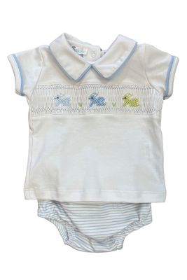 Hoppity Hop Smocked Diaper Cover Set-Lt Blue