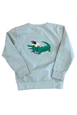 Green Mardi Gras Banded Tee LS with Alligator 