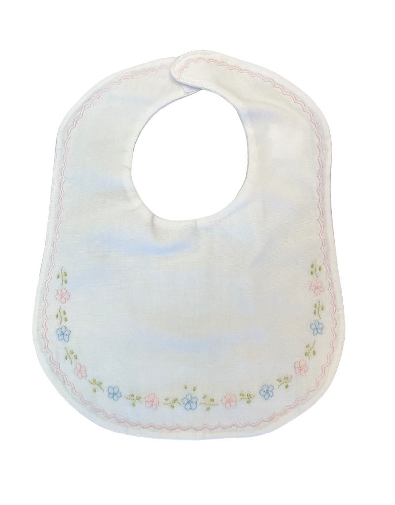 White Flower Embroidered Bib
