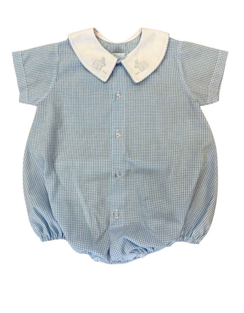 Blue Check Button Front Bunny Bubble