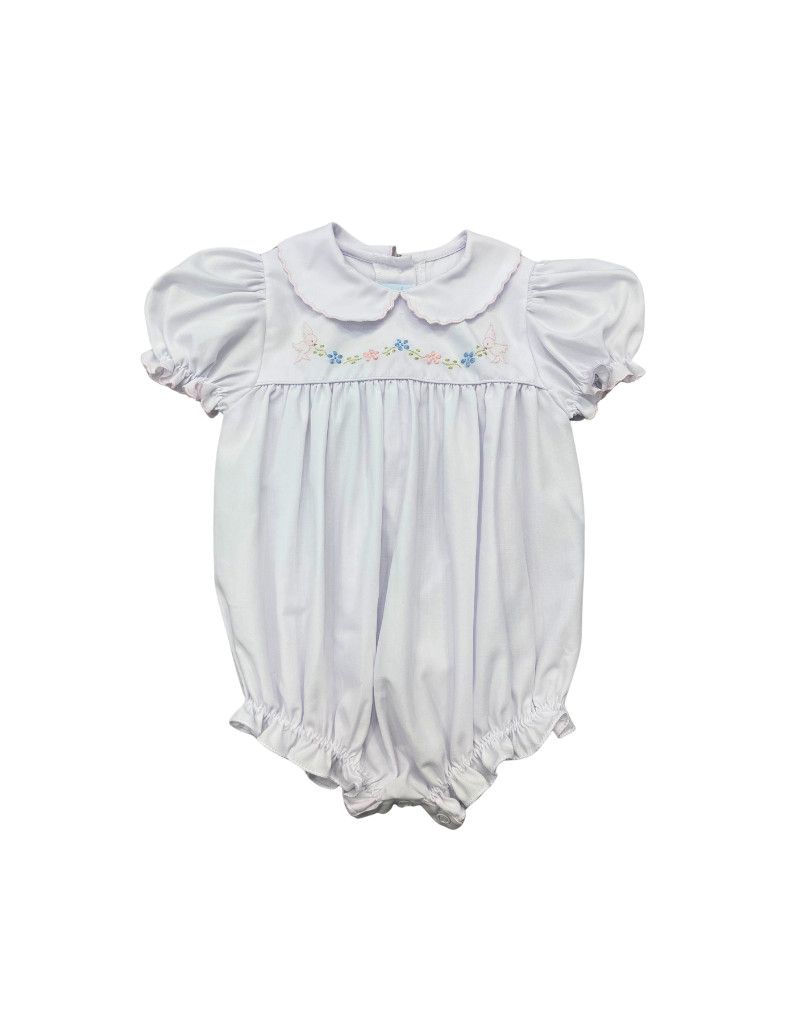 White Bubble w/ Pink Trim &amp; Bird Emb (612)