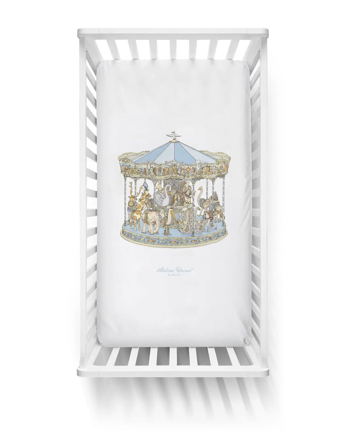 Satin Fitted Sheet, Carousel Blue