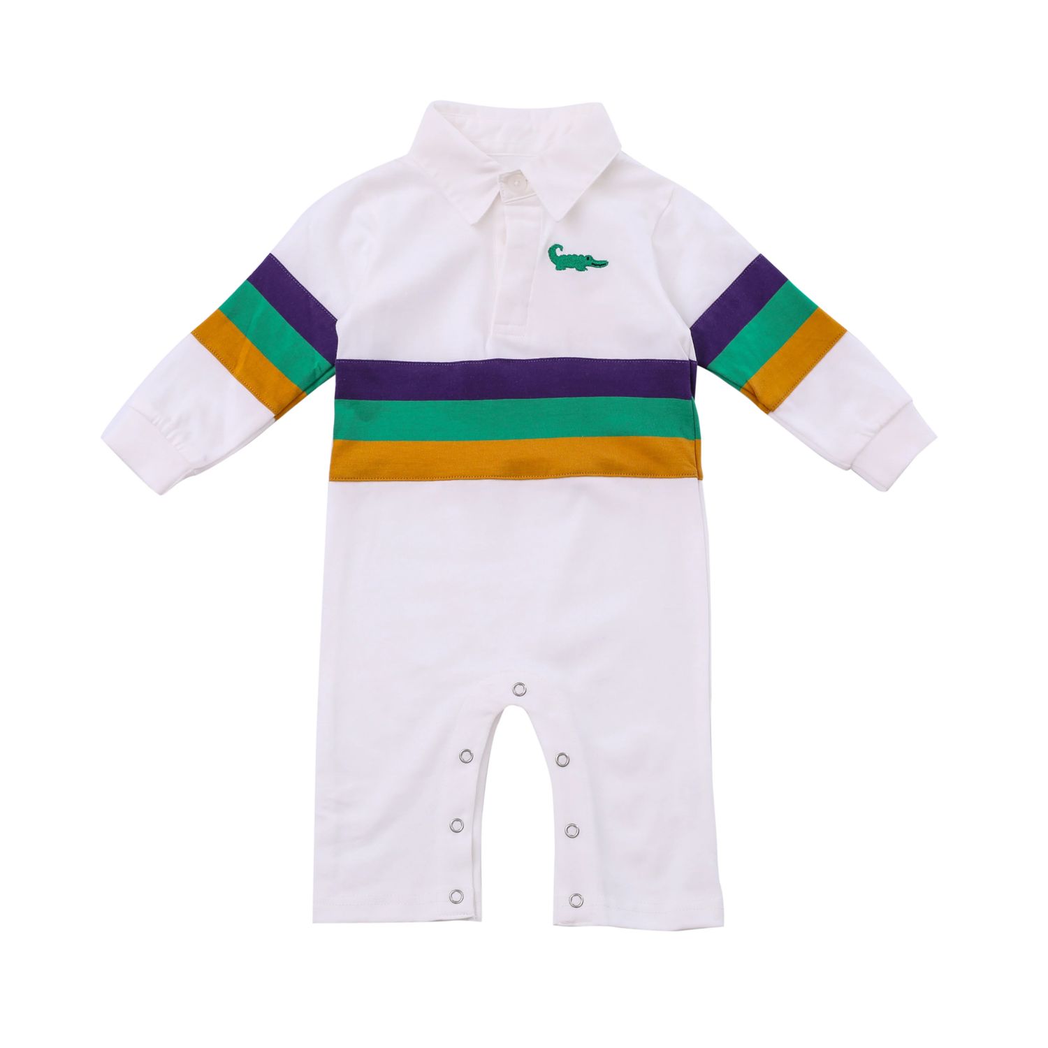 Mardi Gras Rugby Long Sleeve Polo Romper