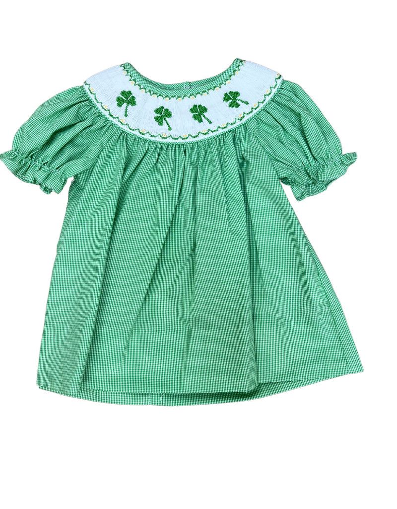 Green Gingham Shamrock Smocked Bishop