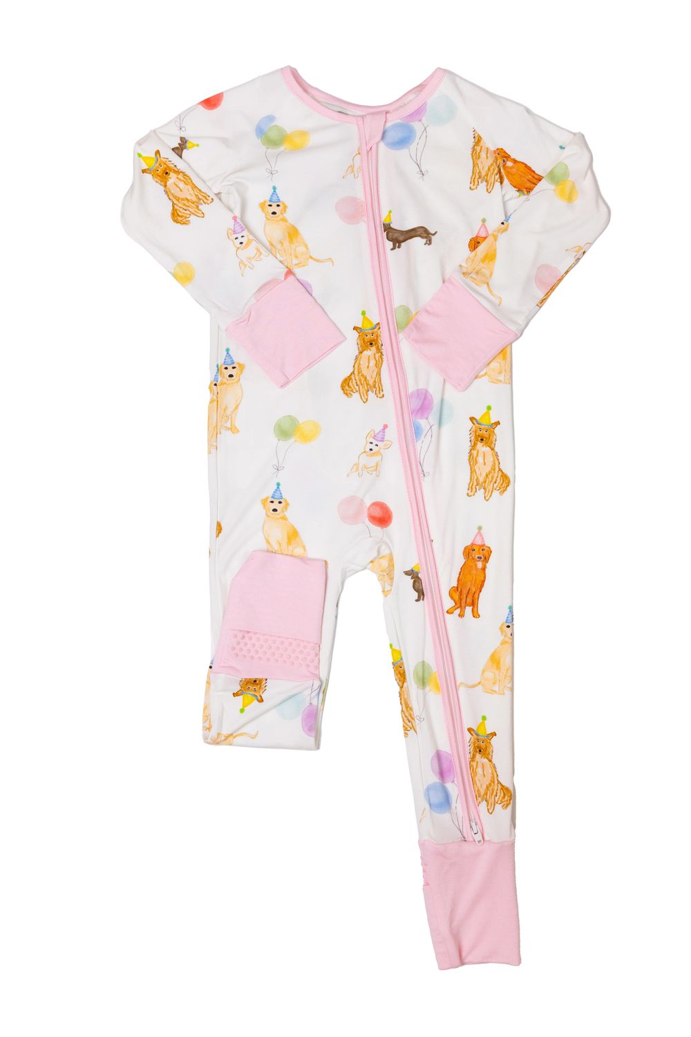 Dog Party Sleep Romper Zip, Pink
