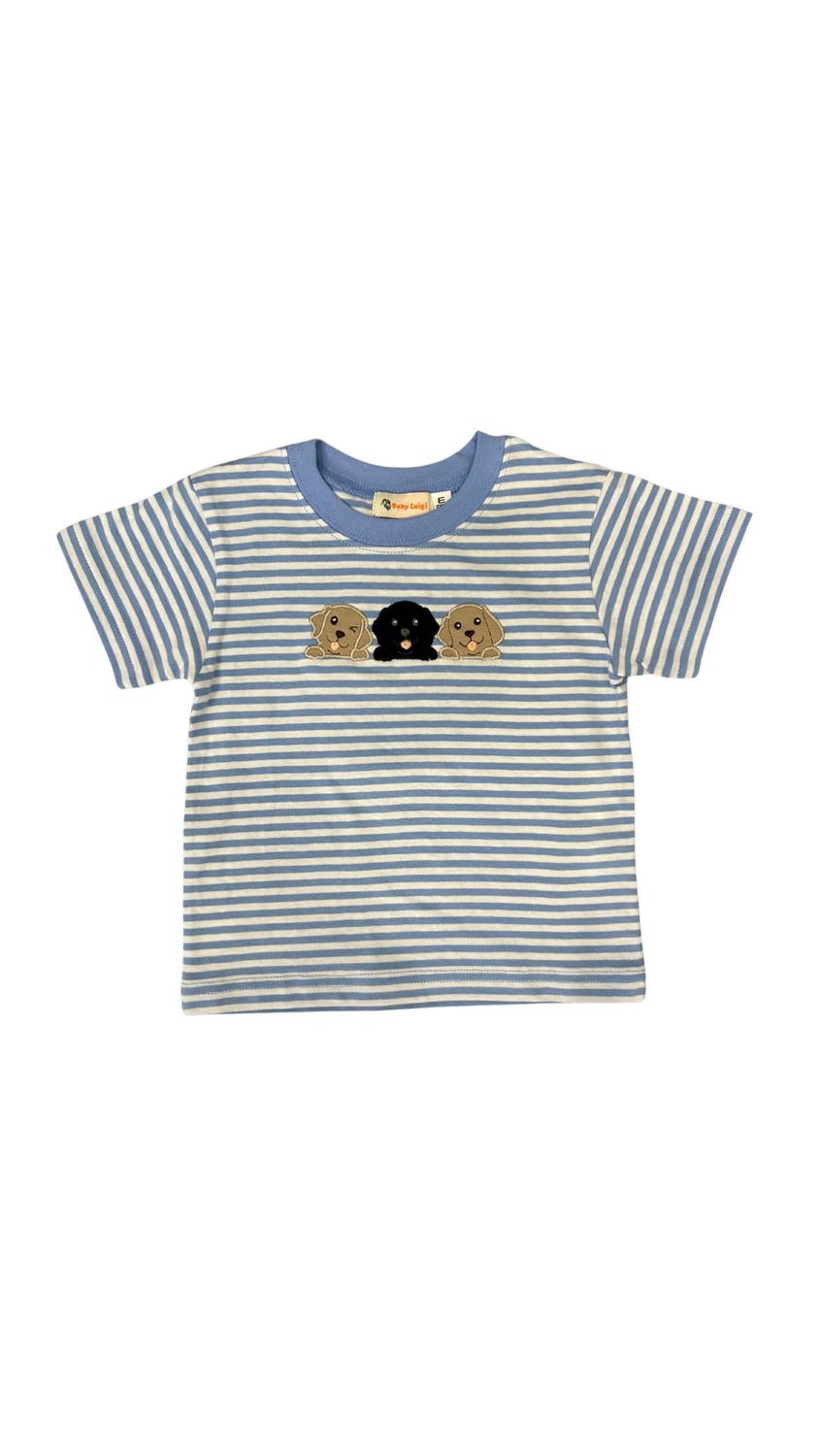 Blue Stripe SS Tshirt with 3 Lab Puppies