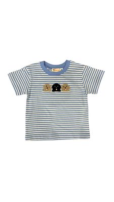 Blue Stripe SS Tshirt with 3 Lab Puppies