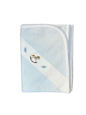 Rocking Horse Embroidered Blue Stripe Blanket
