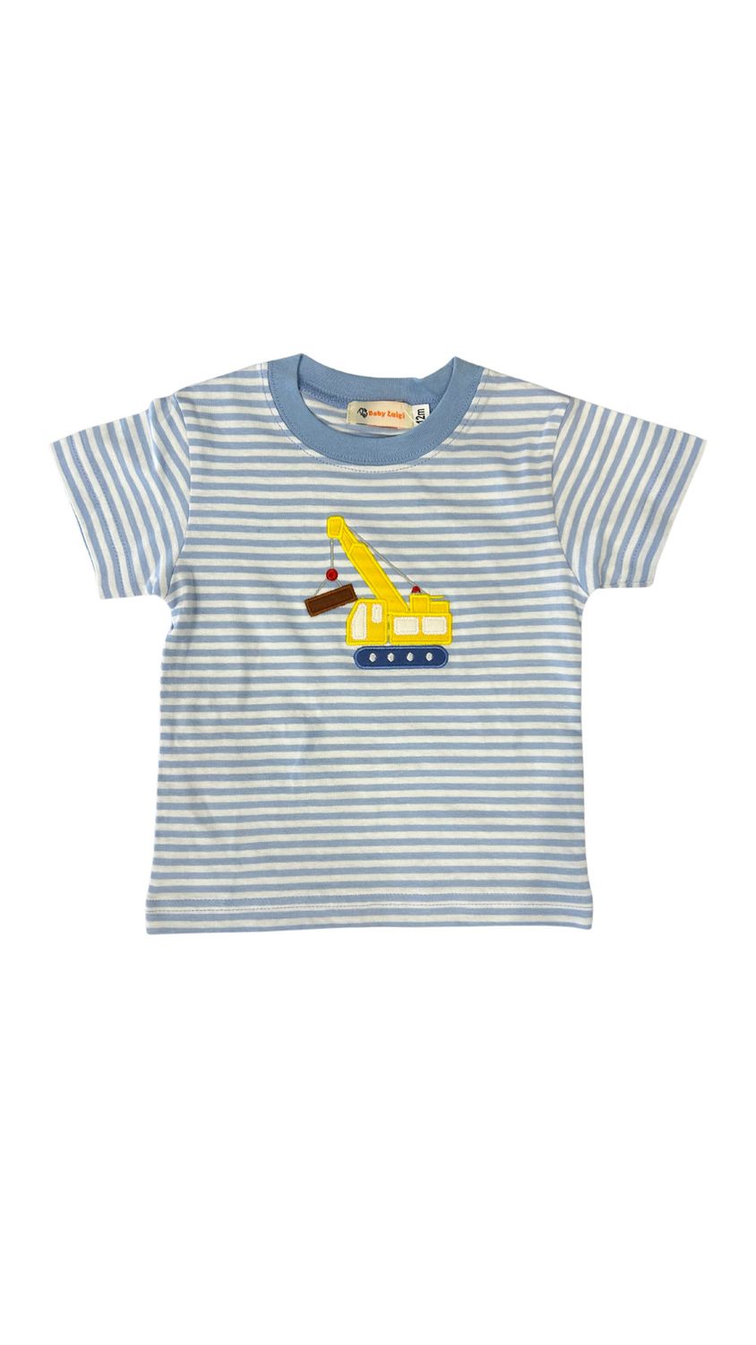 Sky Blue Stripe SS Tshirt with Crane