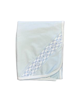 Blue w White Smocked Blanket