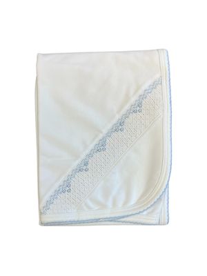White with Blue Smocked Blanket