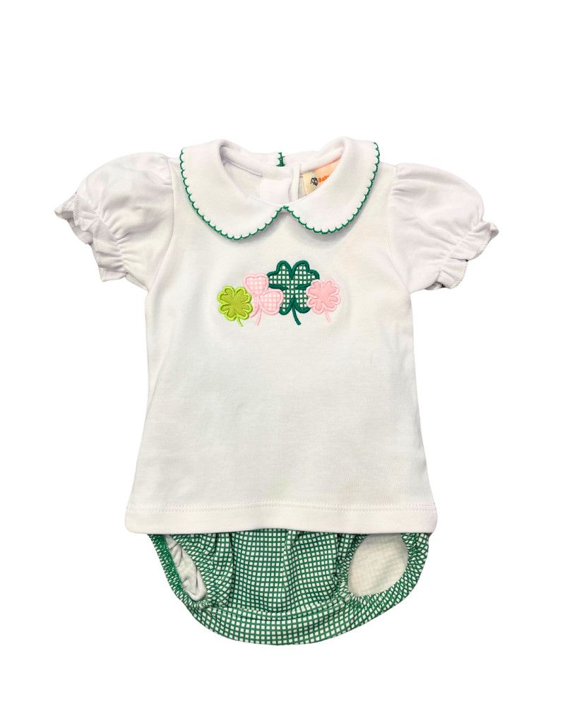 Shamrocks and Green Windowpane Girl Diaper Set