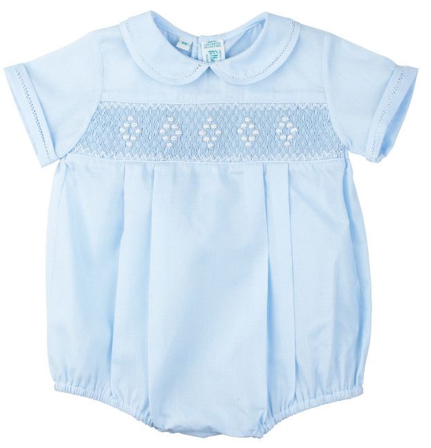 Smocked Embroidered Diamond Creeper Blue