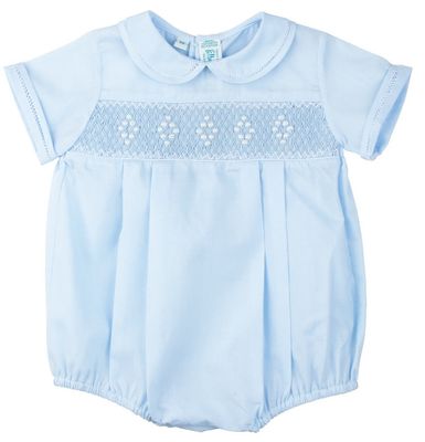 Smocked Embroidered Diamond Creeper Blue
