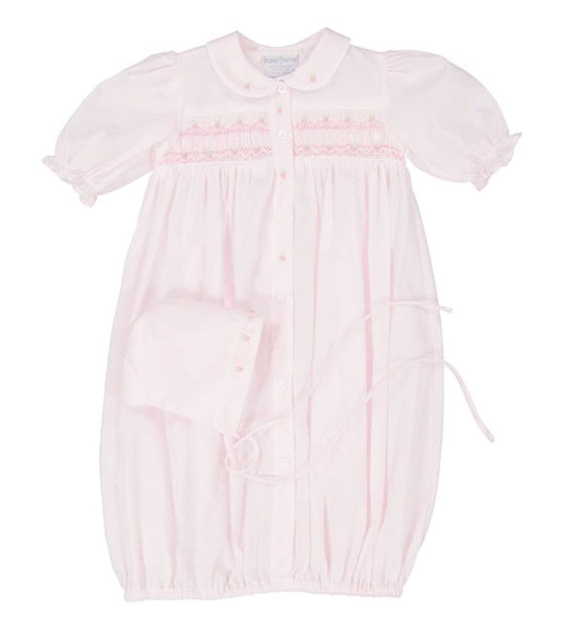 Pink Ribbon Smocked Gown and Hat Set