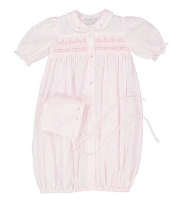 Pink Ribbon Smocked Gown and Hat Set