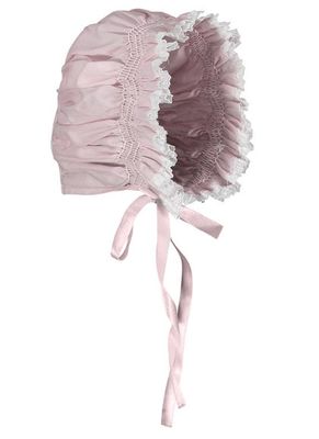 Girls Pink Smocked Lace Bonnet