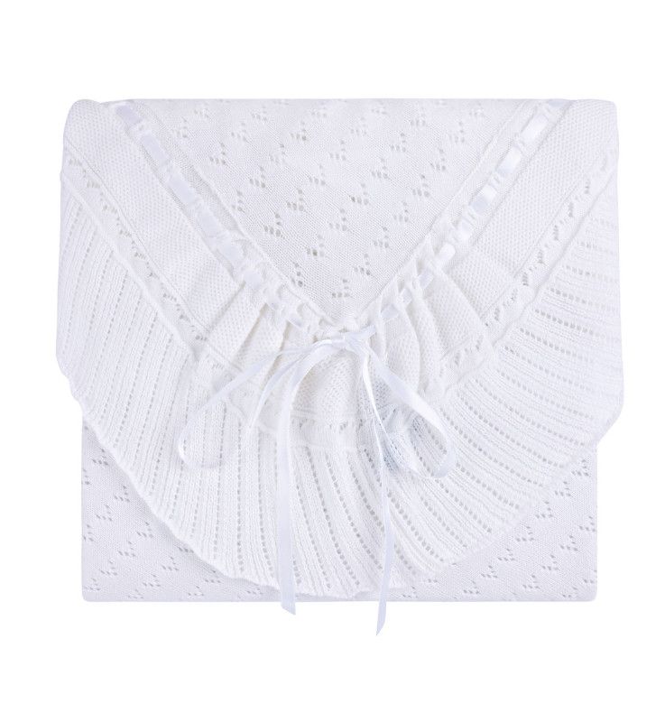 White w White  Ribbon Pointelle Knit Blanket