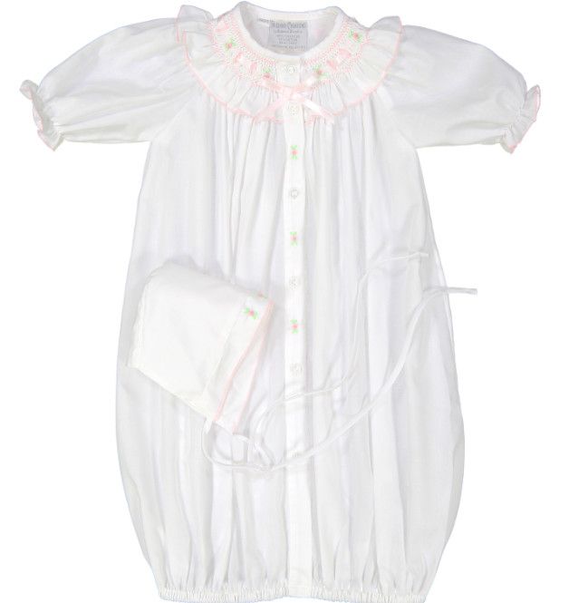 White Ribbon Ruffle Smocked Day Gown
