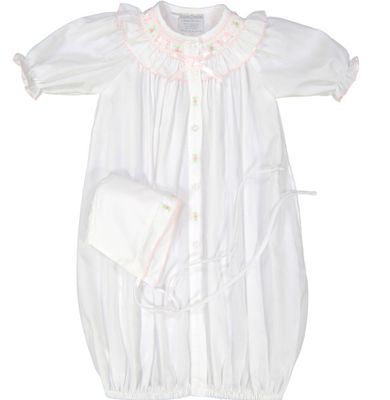 White Ribbon Ruffle Smocked Day Gown