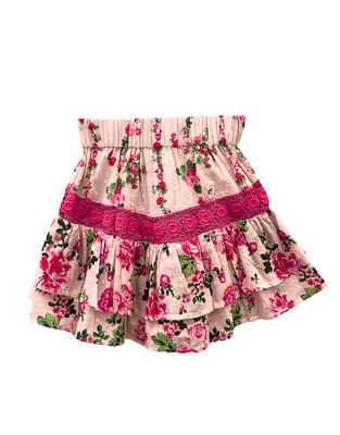 Pink Floral Girls Ruffle Shorts